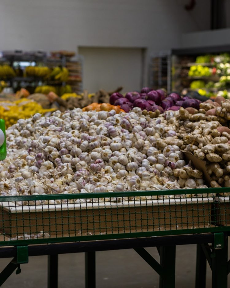 brown and white stones on green plastic crate